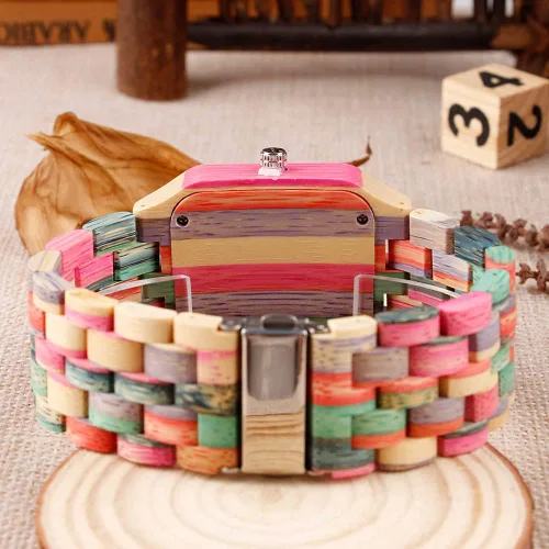 Vista 8 de Tiong Brand Wooden Watches Mens with Handmade Colorful Bamboo Wood Watch Analog Date Quartz Wooden Watch for Men