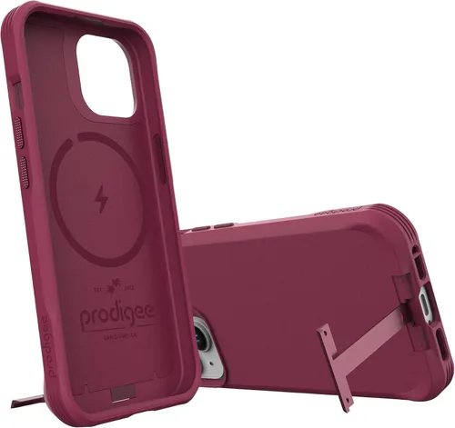 Vista 2 de Prodigee iPhone 15 Balance Burgundy Acabado liso + soporte Prueba de caídas Cubierta de doble capa Compatible con carga inalámbrica A