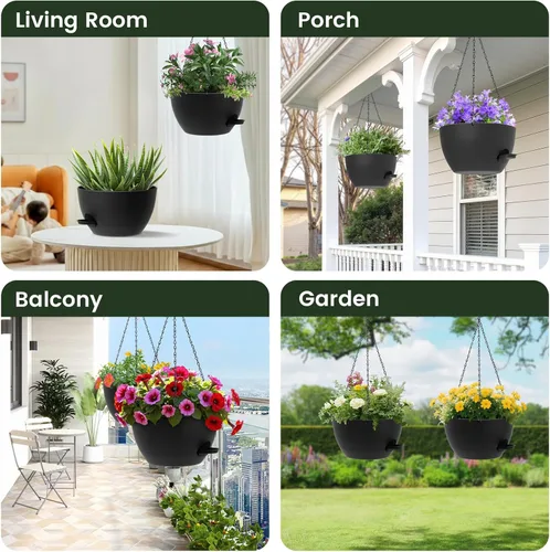 Vista 7 de Paquete de 2 12 macetas colgantes con cadenas, macetas de plástico de riego automático para plantas de interior y exterior, diseño de cadena