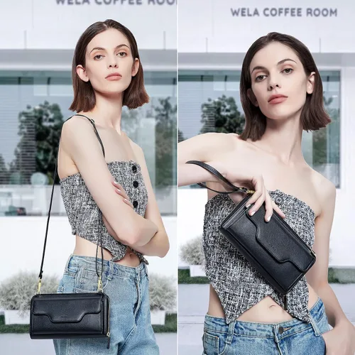 Vista 2 de nuoku Bolsos cruzados para mujer, carteras de muñeca para mujer, monederos pequeños para mujer, cartera para teléfono celular, cartera RFID