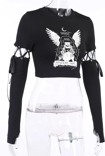 Vista 4 de Sudadera con capucha de manga larga con estampado de dragón punk gótico para mujer, Negro