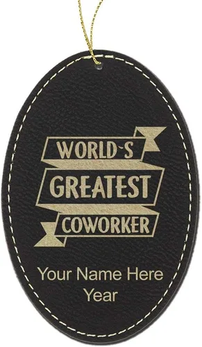 Vista 5 de LaserGram Personalized Christmas Ornament, World's Greatest Coworker, Faux Leather, Custom Laser Engraved Gift Idea (Oval Shape, Rustic)