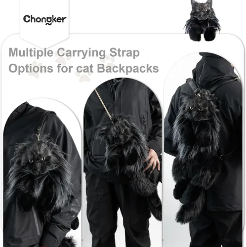 Vista 2 de Chongker Mochila con forma de gato Calico, Negro -, Grande, Gato Mainecoon