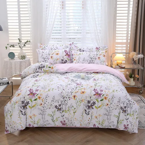 Vista 16 de URBONUR Funda de Edredón de Algodón Egipcio 100% Tamaño Twin 3 Piezas Juego de Fundas de Edredón Floral Juego de Fundas de Consolador Flores de Flor