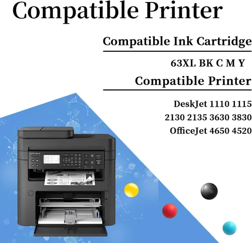 Vista 2 de 63XL 63 - Cartuchos de tinta compatibles con HP 63 63XL, cartuchos de tinta de alto rendimiento para impresoras HP DeskJet 1110, 1115, 2130, 2135
