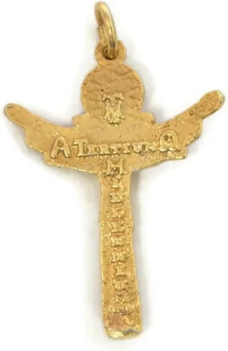 Vista 2 de Colgante clásico de oro amarillo de 14 k con cruz de la Santísima Trinidad del Milenio de Tertium