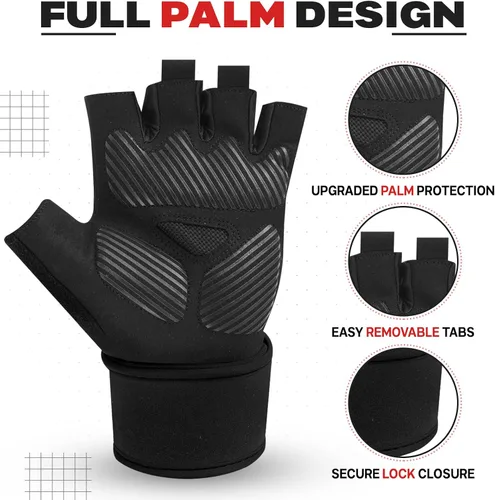 Vista 3 de BEAST RAGE Guantes de entrenamiento acolchados para hombres, correas largas para la muñeca estabilizan el agarre para adultos, guantes