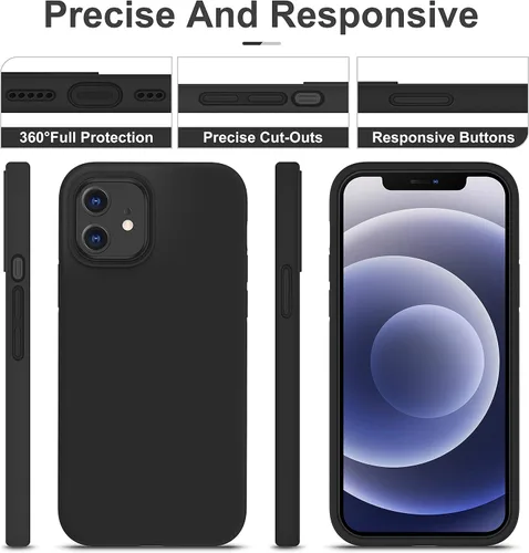 Vista 8 de CellEver Funda de silicona resistente para iPhone 12 y 12 Pro, dos protectores de pantalla de vidrio inastillables, protección militar contra Negro