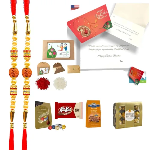 Vista 2 de LOVENSPIRE Rakhi para hermano Rudraksh Rakhi Raksha Bandhan Regalo para tu hermano tradicional Ferrero RocherGhirardelliKitkat Rakhi Rakhi Regalo