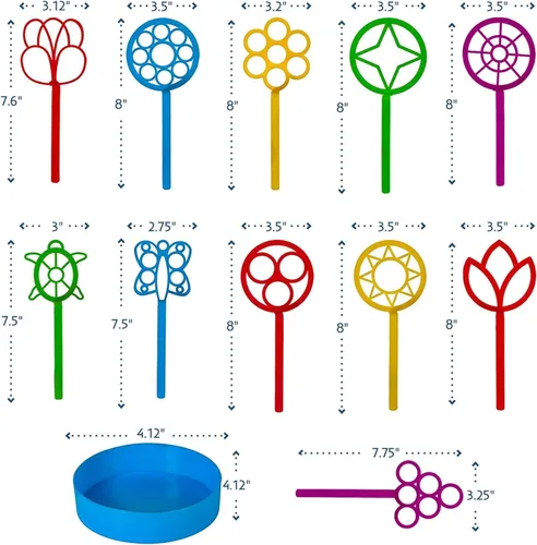 Vista 6 de Neliblu - Juego de 11 varitas para hacer burbujas para niños, set para fiesta, diferentes formas y colores y además incluye una práctica bandeja