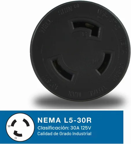 Vista 4 de Conntek Adaptador de enchufe de bloqueo NEMA 5-15P a NEMA L5-30R de 15 amperios a 30 amperios Negro