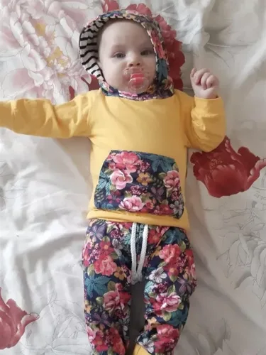 Vista 2 de Derouetkia Conjunto de ropa floral de manga larga con capucha, pantalones casuales y diadema