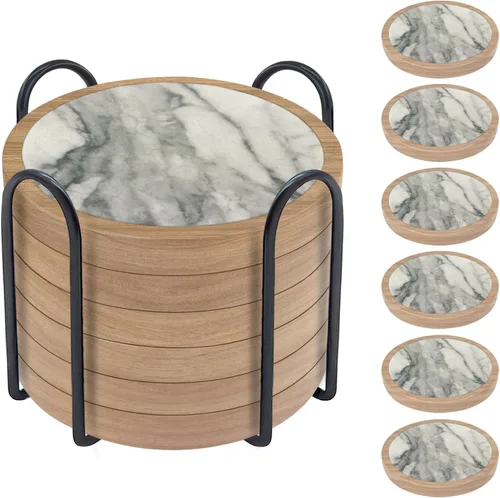 Vista 18 de Posavasos de madera para bebidas, Minacun conjuntos de posavasos absorbentes de 5, posavasos para bebidas para protección de mesa de café