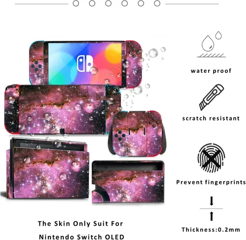Vista 2 de ROIPIN - Skin negro para Nintendo Switch, adhesivo de película protectora para controladores de consola OLED de Nintendo Switch, calcomanía