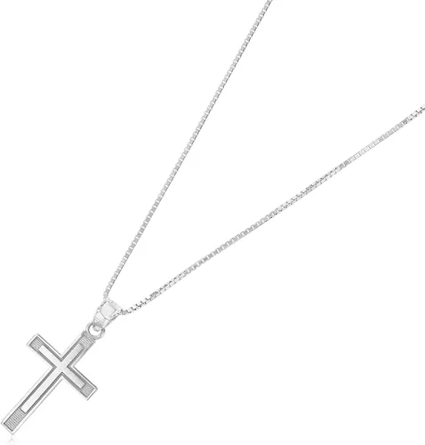 Vista 2 de Ioka Colgante religioso de cruz de oro blanco de 14 quilates con collar de cadena de caja de 0.031in