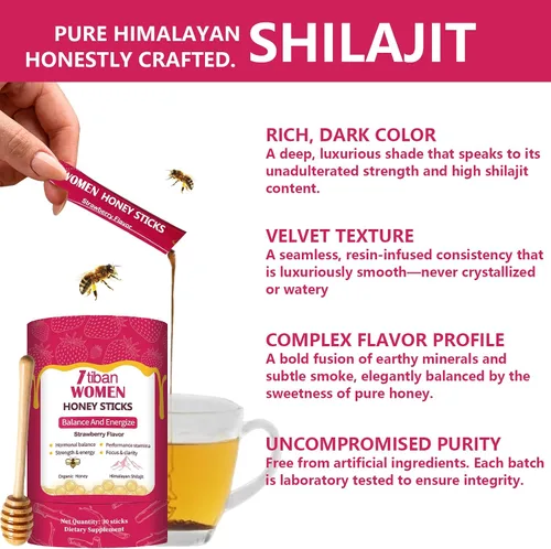 Vista 6 de Palitos de miel Shilajit – 75% + ácido fúlvico, 85+ oligominerales Energía natural e inmunidad Fácil de usar una sola fresa 30 paquetes