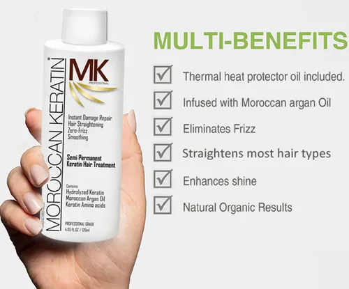 Vista 4 de Tratamiento capilar de queratina brasileña Moroccan Keratin, set de 4 de 4 fl oz, fórmula profesional para salones