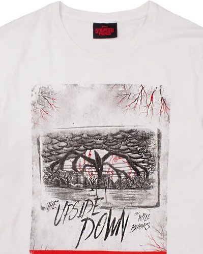 Vista 4 de Stranger Things Camiseta para hombre boca abajo color blanco