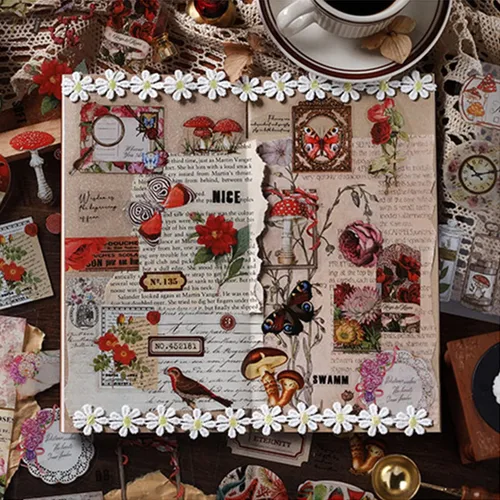 Vista 4 de Calcomanías de diario basura para álbumes de recortes, 166 piezas retro de flores, mariposas, naturaleza, poemas, letras decorativas para álbumes