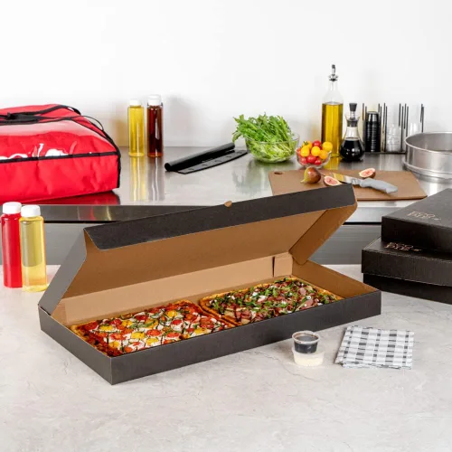 Vista 162 de Restaurantware - Cajas para pizza, 50 unidades, 14 x 7 x 1.5 pulgadas, embalaje de papel de cartón corrugado con bloqueo de pestañas, resistente a