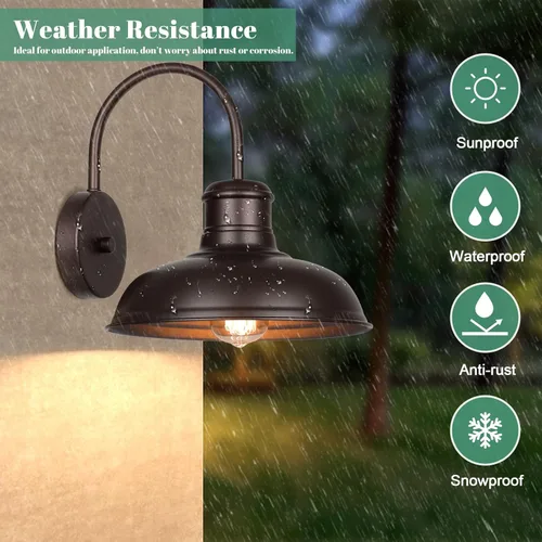 Vista 4 de Paquete de 2 luces de porche de cuello de ganso para exteriores, accesorios de luz de granero impermeables para montaje en pared, aplique de pared