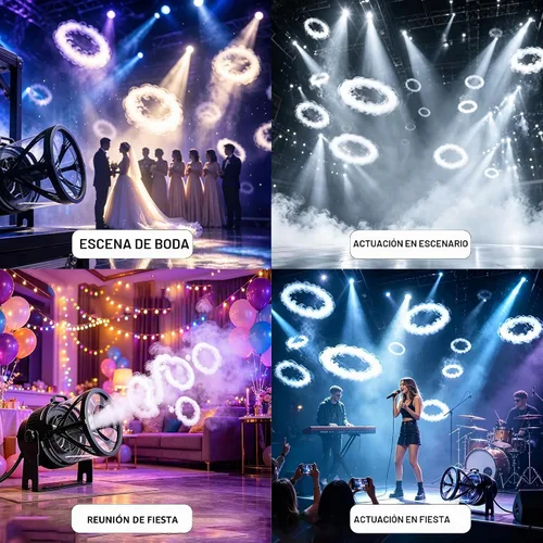 Vista 8 de Máquina de anillo de humo 600W con efecto de luz RGB y DMX512
