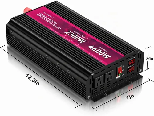 Vista 7 de Inversor de corriente de 2300 W, de 12 V CC a CA 110 V/120 V de potencia máxima de 4600 W con 2 tomas de CA y 2 puertos USB 2.4, pantalla LCD.