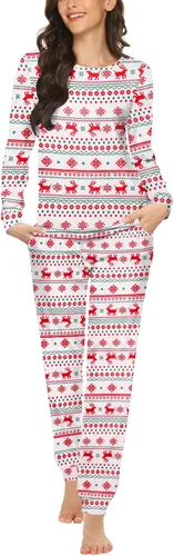Vista 7 de Ekouaer - Conjunto de pijama de manga larga para mujer, ropa de dormir suave con cuello redondo y bolsillos, conjuntos de ropa de descanso Negro