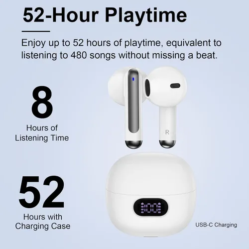 Vista 7 de Auriculares inalámbricos Bluetooth con graves profundos estéreo, auriculares Bluetooth de 60 horas con 4 micrófonos ENC con cancelación de ruido