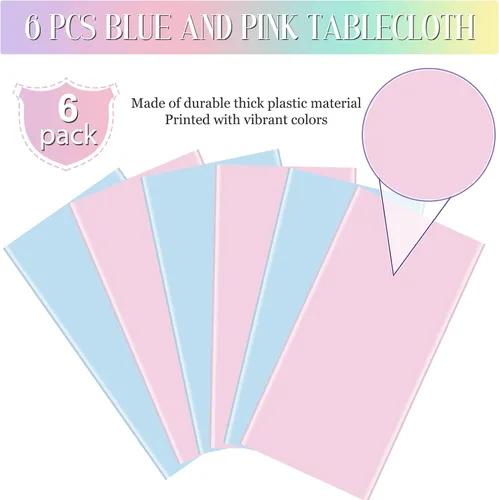 Vista 4 de MASHAN 6Pack de manteles para revelación de género, manteles desechables de plástico rosa y azul, fundas de mesa rectangulares para decoración