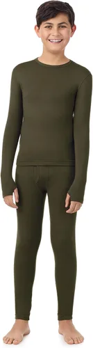 Vista 15 de Cuddl Duds Conjunto térmico con forro polar pesado para clima frío para niños, camisa de manga larga y leggings, pantalones largos para niños Negro