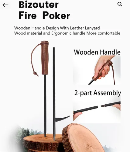 Vista 3 de Atizador de Fuego para Fogata, 34 pulgadas 2 en 1 Atizador de Fuego Plegable y Soplador, Herramientas de Chimenea con Mango Ergonómico de Madera