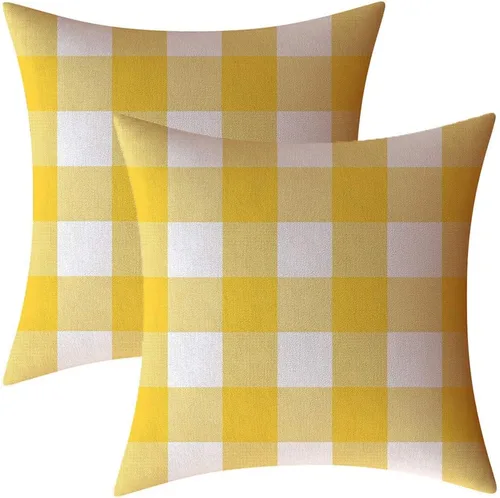 Vista 6 de Fundas de almohada decorativas rústicas de Aqua y blanco a cuadros estilo búfalo para sofá, funda de almohada para granja, decoración