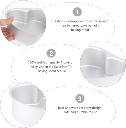 Vista 5 de Yardwe Molde de aluminio para hornear con forma de corazón, molde antiadherente para hornear en forma de corazón, 2 unidades, 6 pulgadas