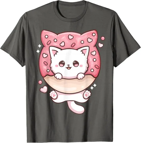 Vista 106 de Camiseta Kawaii Cat Donut Anime Lover Otaku, Negro