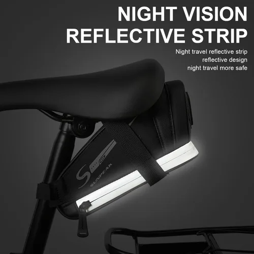 Vista 7 de Sunpeak Bolsa de asiento de bicicleta, bolsa de sillín de bicicleta debajo del asiento, bolsa de herramientas reflectante resistente al agua