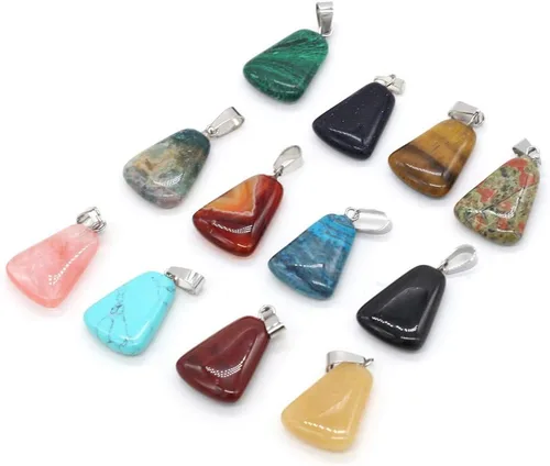 Vista 4 de 10 colgantes de piedra natural con forma trapezoidal azul turquesa chakra semi-preciosa para hacer joyas