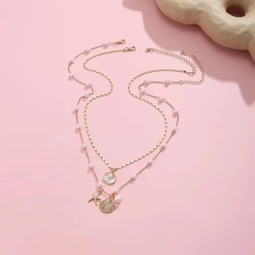 Vista 5 de Collar de concha marina de Your Always Charm para mujer, collar de concha ajustable con capas de encanto de concha marina para mujer, atuendos
