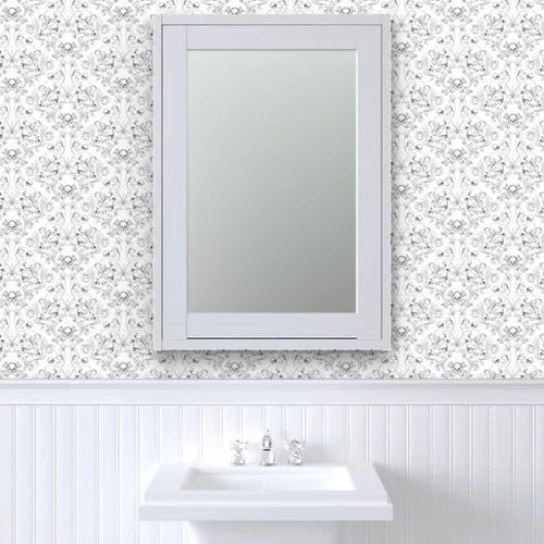 Vista 9 de Spoonflower Papel tapiz para despegar y pegar, diseño textil de damasco de calavera, tela artística de Halloween, papel tapiz extraíble personalizado
