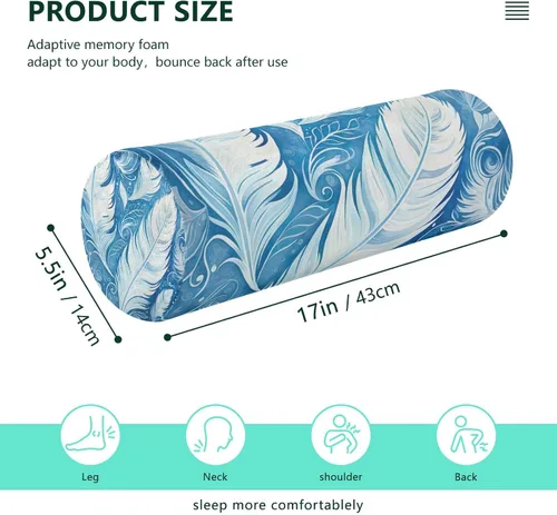 Vista 3 de Almohada de cuello azul de plumas blancas para dormir, almohada cervical de espuma viscoelástica para aliviar el dolor de cuello, almohadas redondas