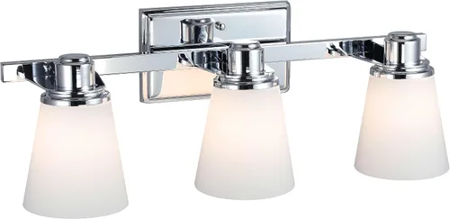 Vista 5 de XiNBEi Lighting XB-W220-3-CH - Lámpara de tocador de baño de cristal ópalo sobre el espejo, 3 lámparas de baño cromadas con vidrio blanco