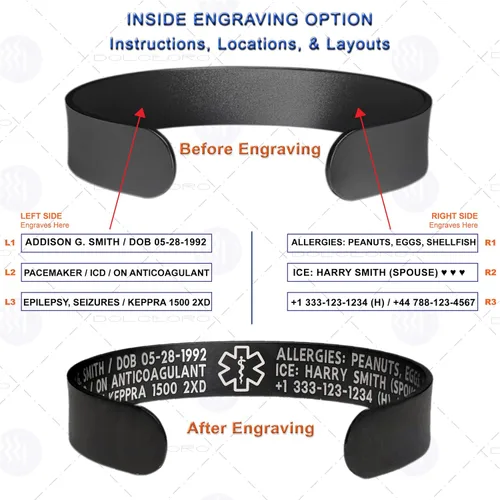 Vista 5 de Pulsera de identificación de alerta médica, acero inoxidable 316L, personaliza y personaliza, selecciona un tamaño de muñeca, de 6 a 9 pulgadas