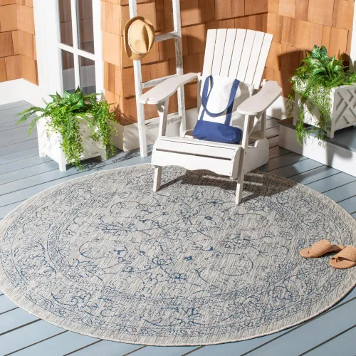 Vista 18 de SAFAVIEH Alfombra lavable al aire libre, colección Courtyard - 2'3" x 5', azul aguamarina y gris, no desprende pelusa y fácil limpieza, ideal