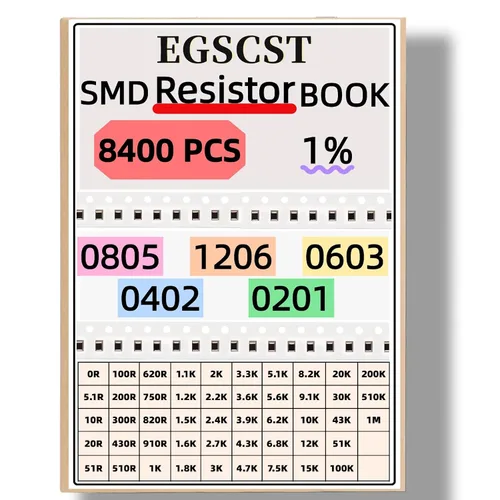 Vista 2 de 8400PCS 0805+1206+0603+0402+0201 Kit de resistencias SMD de 0Ω a 1MΩ 1%, Libro de muestras de surtido de componentes electrónicos para proyectos