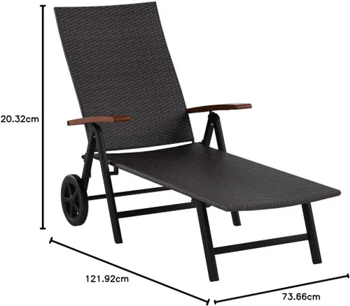 Vista 10 de Tangkula Tumbona de mimbre plegable con respaldo ajustable de aluminio de ratán reclinable con ruedas (mezcla marrón)