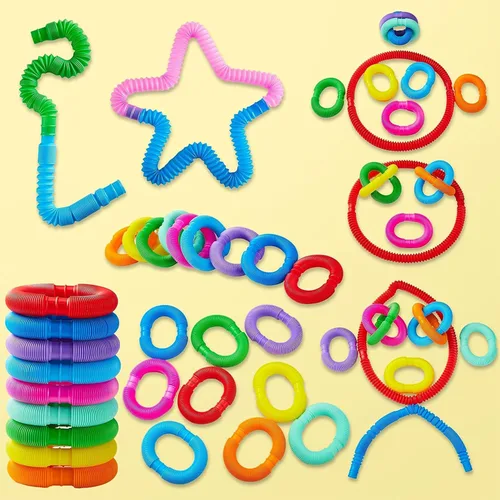 Vista 7 de JOYIN Paquete de 18 Pop Tubes, Juguetes Sensoriales (Pequeños) Juguetes Fidget Recuerdos de Fiesta - 9 Colores, Aprendizaje Creativo y Diversión