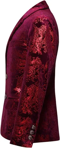 Vista 2 de SWOTGdoby Traje formal Tuexdo dorado Jacquard Slim Fit 2 piezas traje conjunto chaqueta pantalones para boda fiesta de graduación