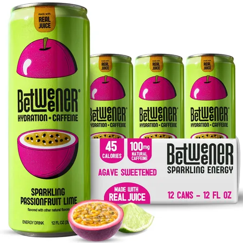 Vista 8 de Betweener Sparkling Energy Seltzer, agua con gas con jugo real y 100 mg de cafeína, ligero y refrescante, L-teanina para concentración, vitaminas
