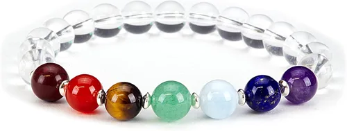 Vista 7 de Cherry Tree Collection Pulsera elástica de chakras Cuentas de piedras preciosas naturales genuinas de 0.315 in, espaciadores de plata de ley