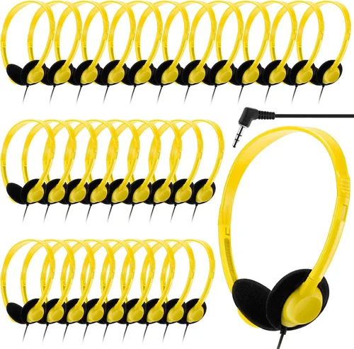 Vista 13 de Yunsailing Paquete de 20 auriculares a granel con diadema ajustable de 0.138 in, auriculares para programas de aprendizaje, laboratorio de Negro